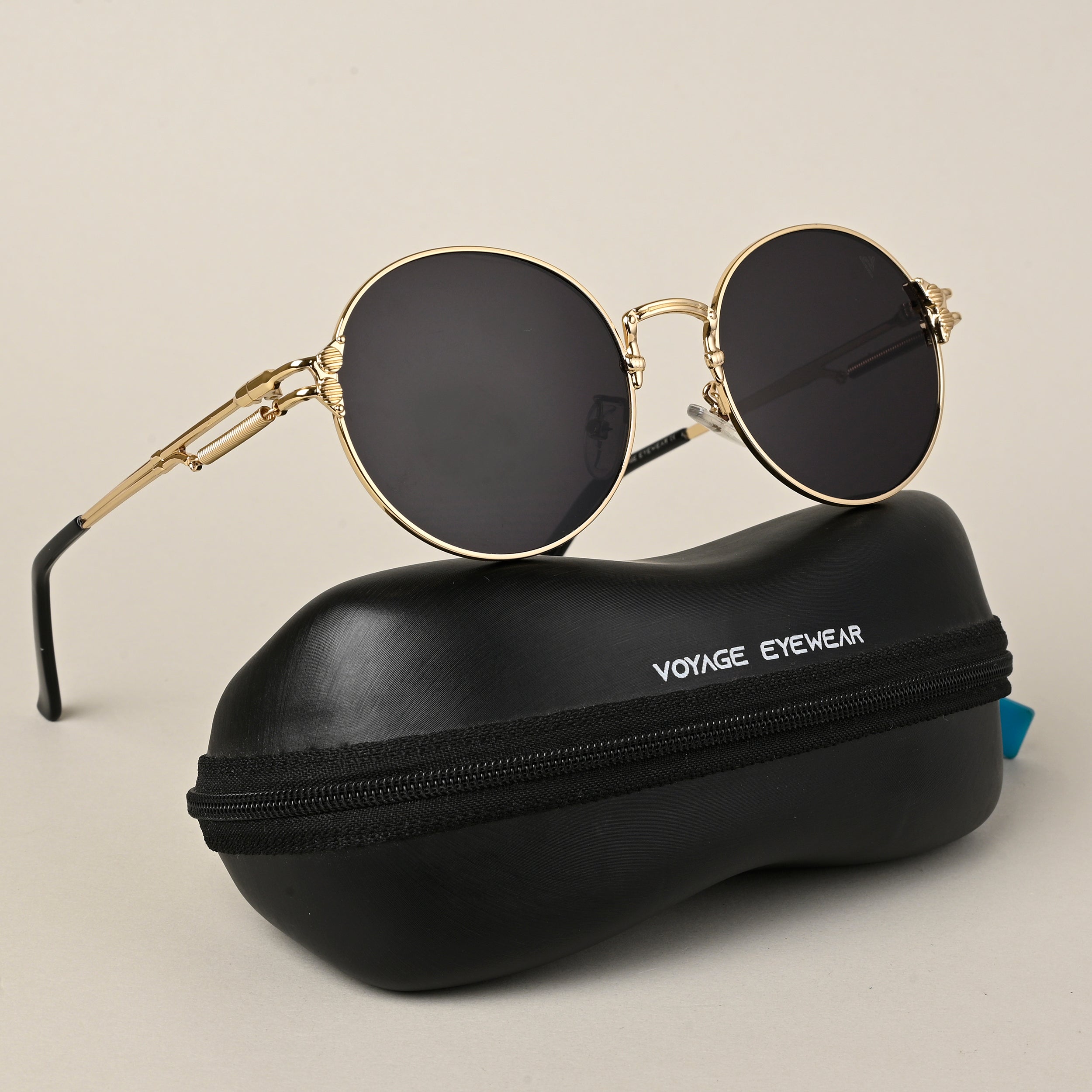 Round Sunglasses (Black Lens | Golden Frame  - MG5185)