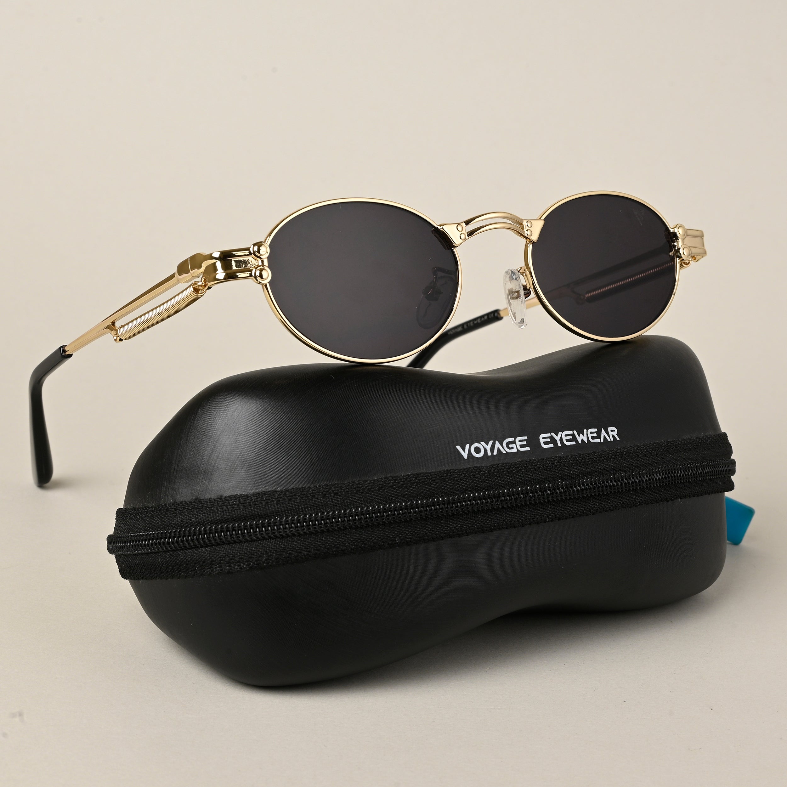 Oval Sunglasses (Black Lens | Golden Frame  - MG5182)