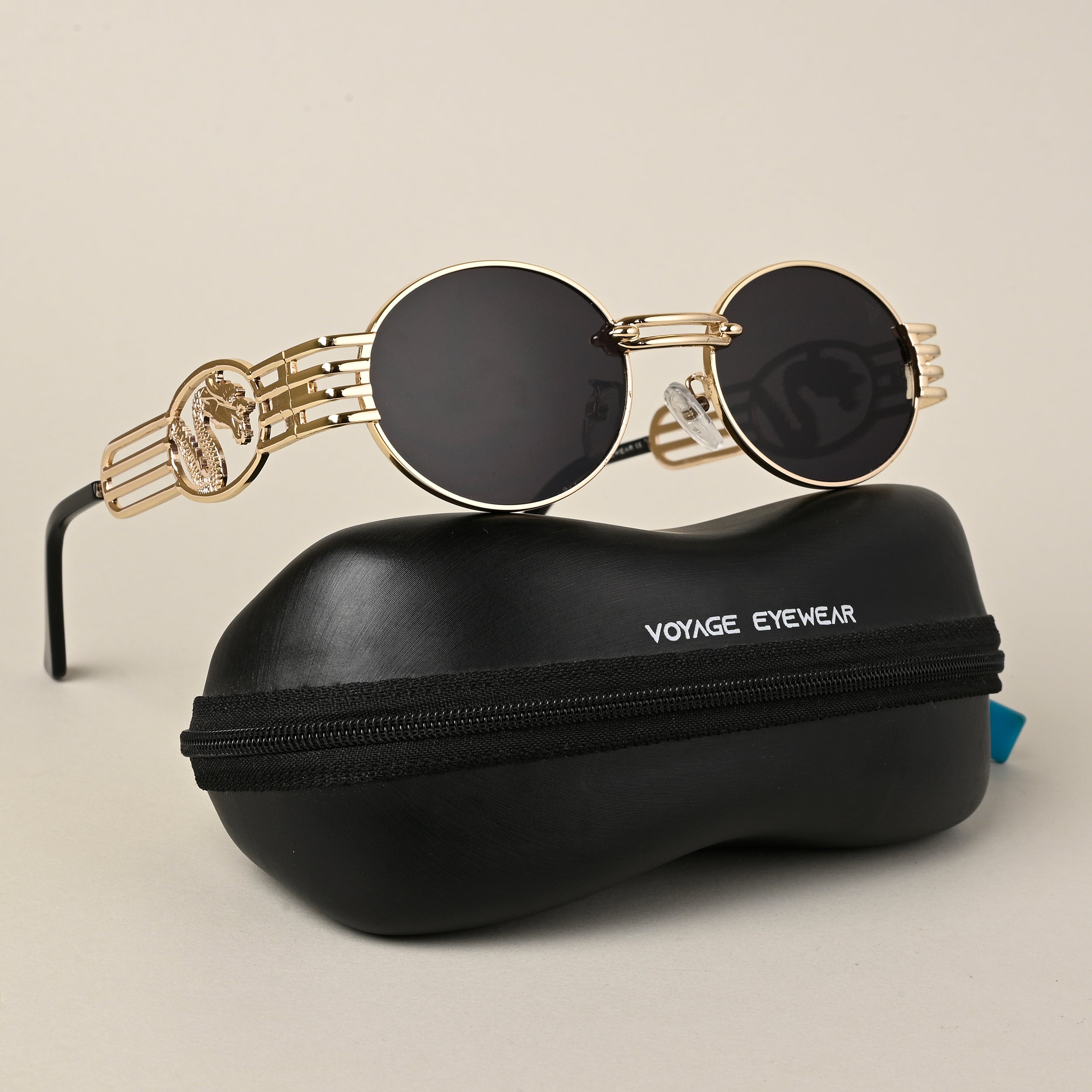 Viper | Oval Sunglasses (Black Lens | Golden Frame  - MG5188)