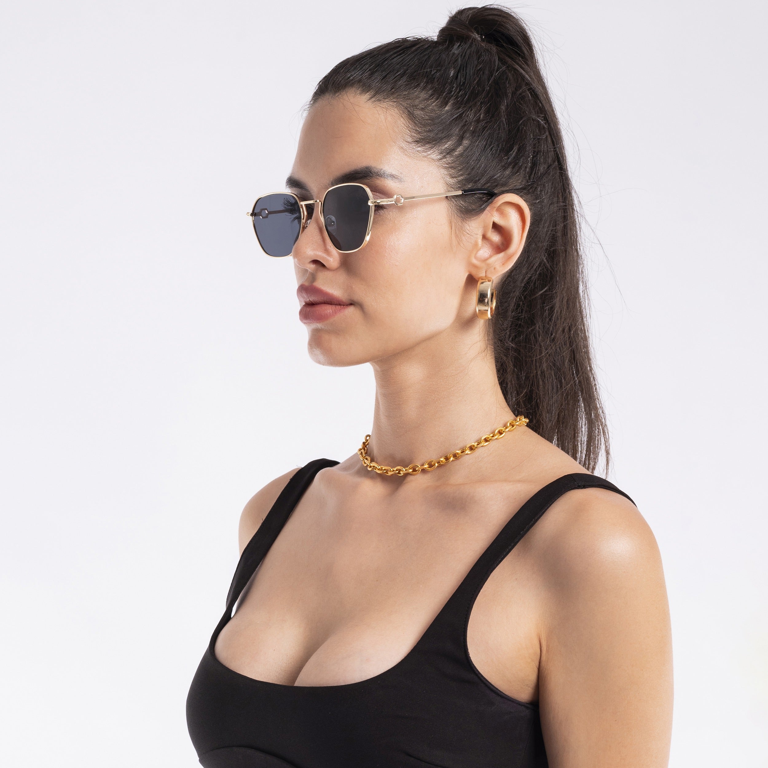 Square gold sunglasses on sale