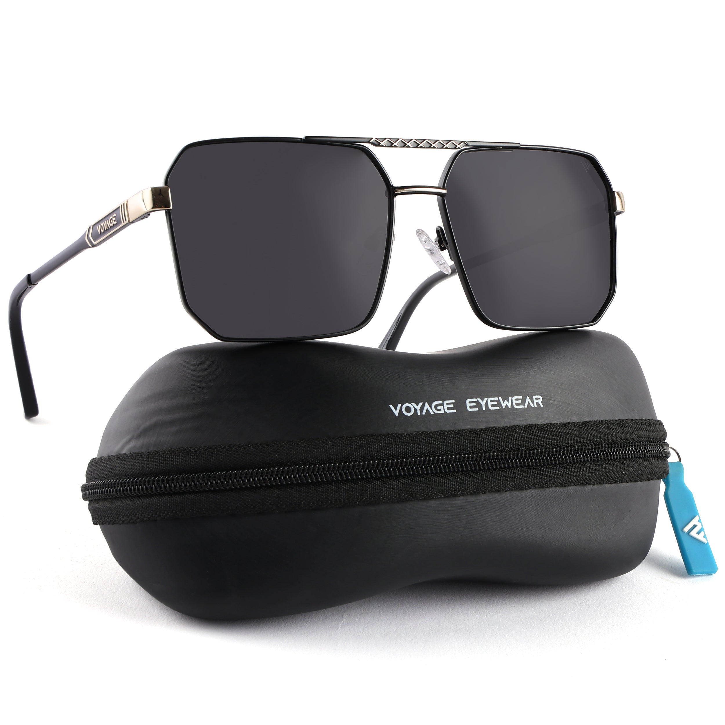 Wayfarer Polarized Sunglasses (Black Lens | Black & Golden Frame - PMG5299)