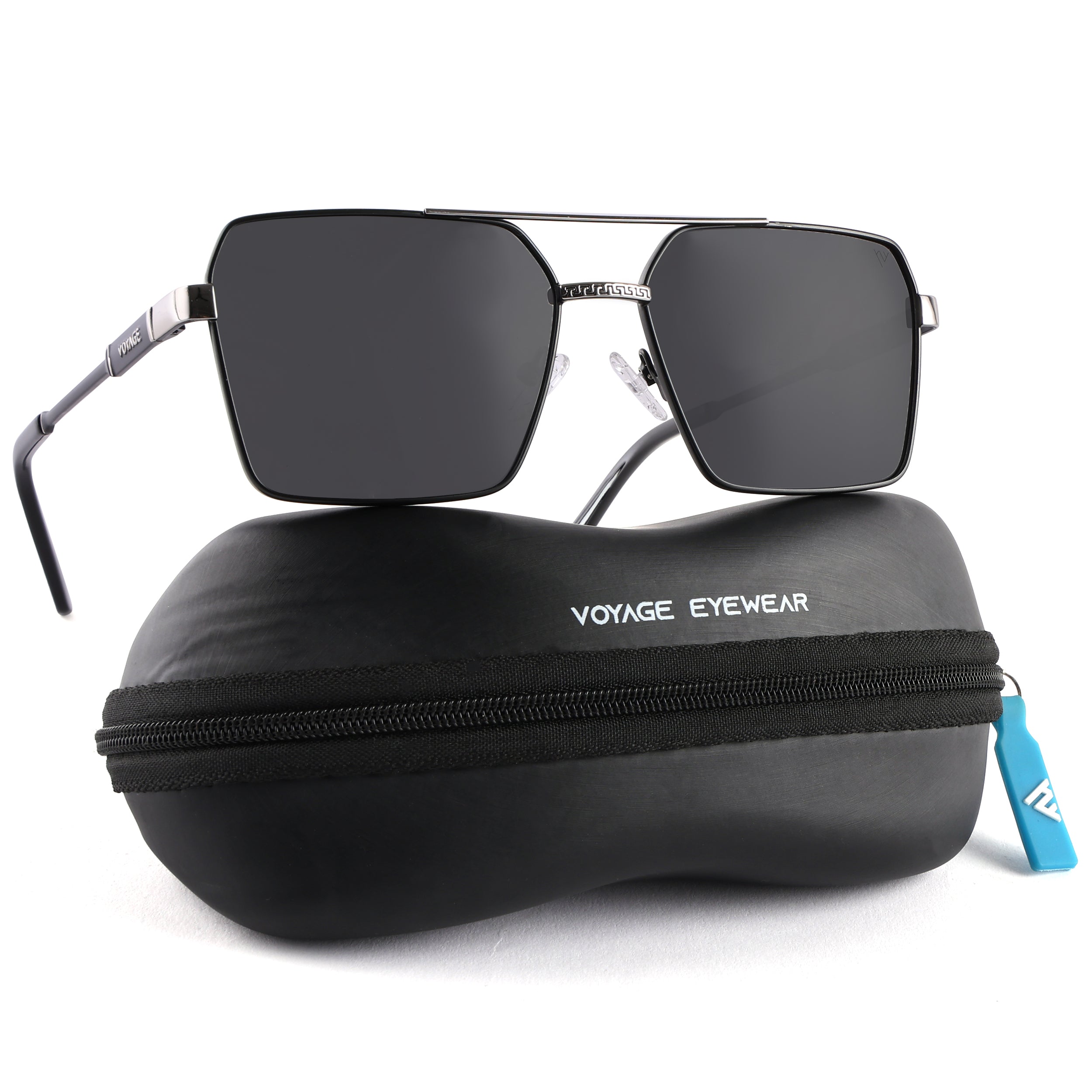 Wayfarer Polarized Sunglasses (Black Lens | Black & Grey Frame - PMG5312)