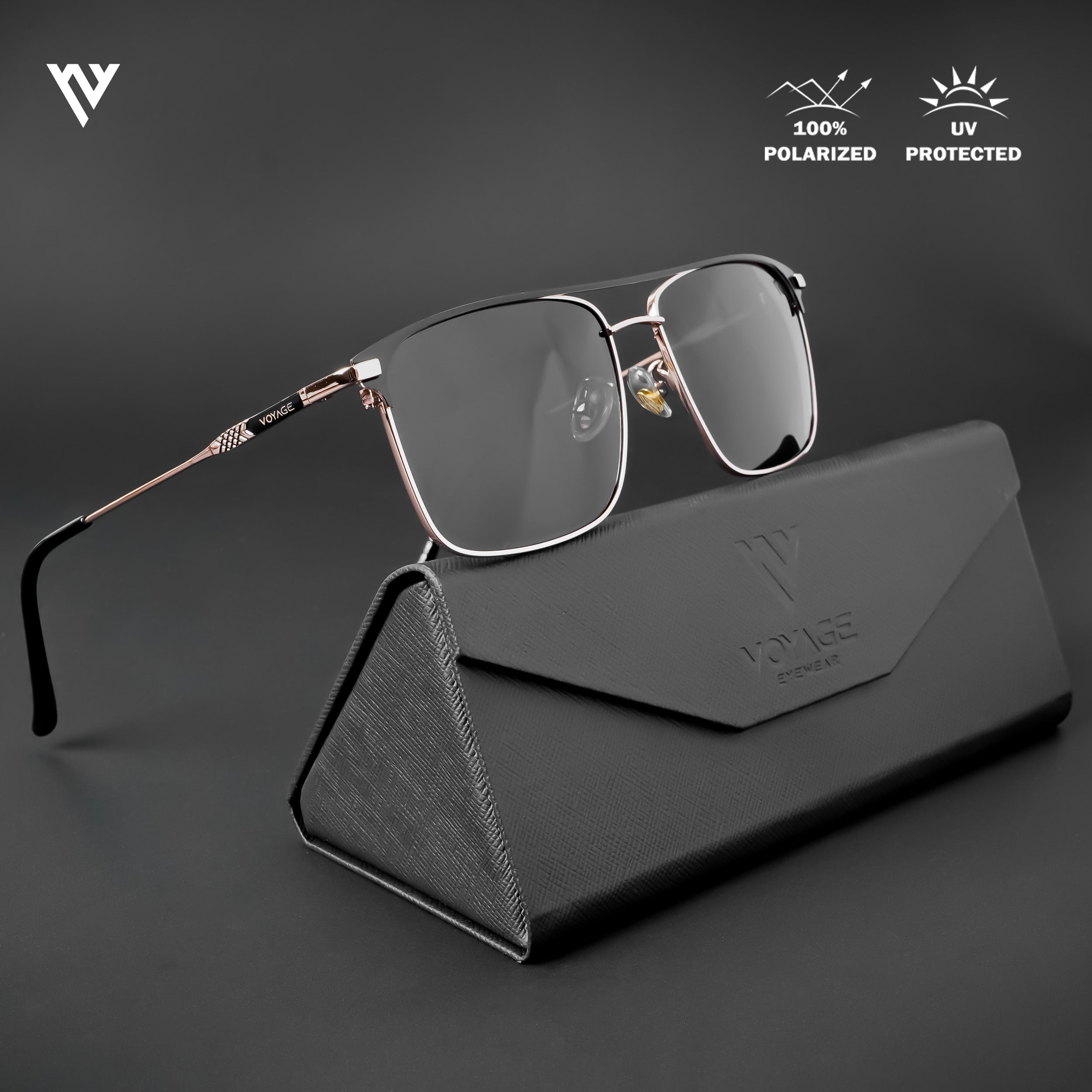 Wayfarer Polarized Sunglasses Black Lens Rose Gold Black Frame