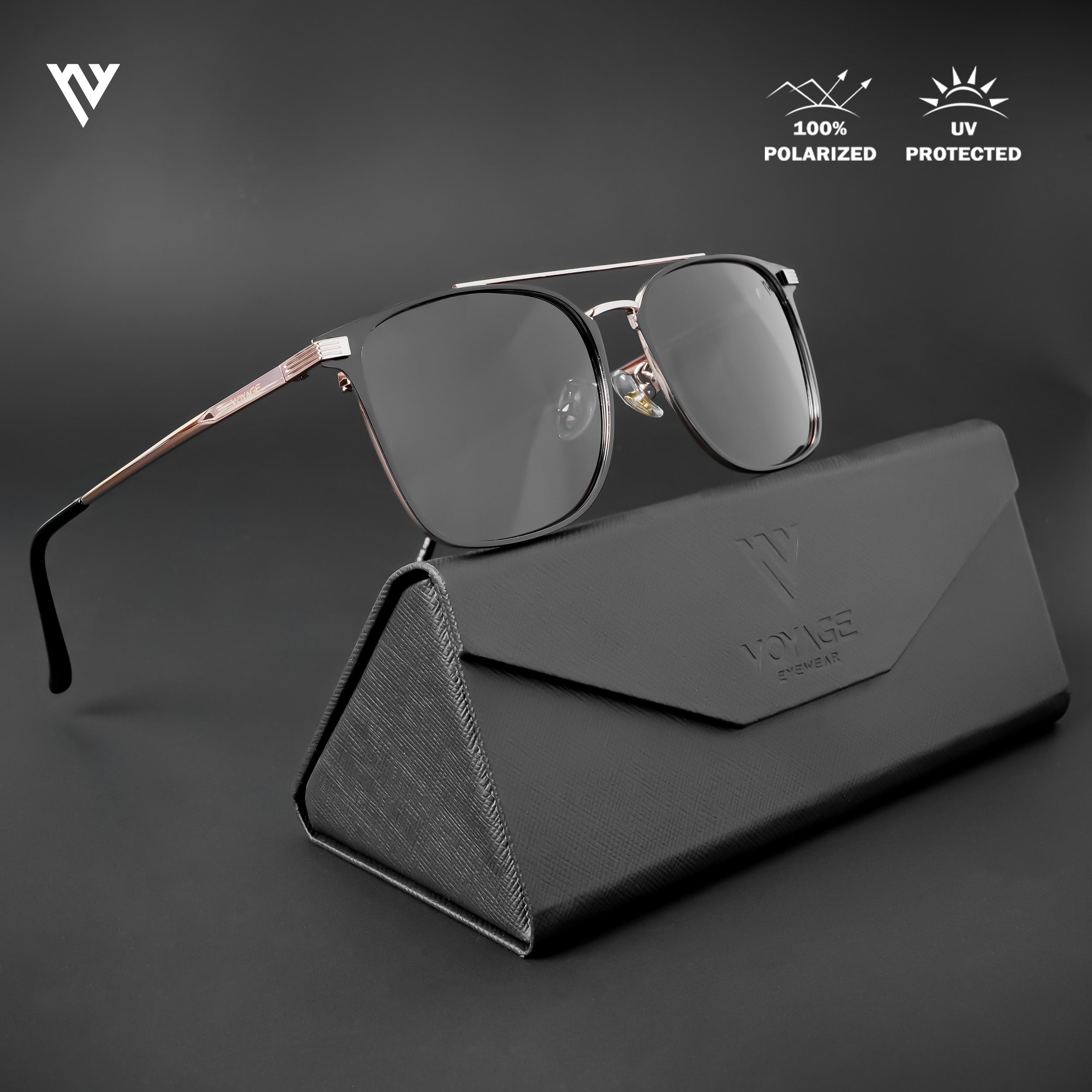 Gold frame black outlet lens sunglasses